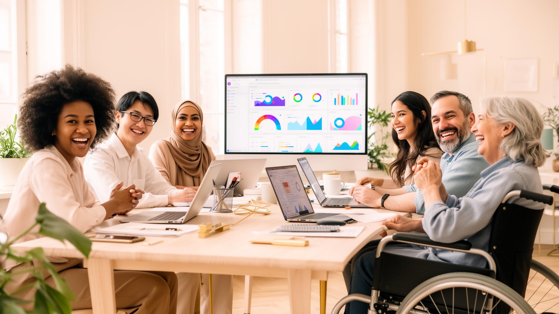 Modern marketing workspace with analytics dashboard